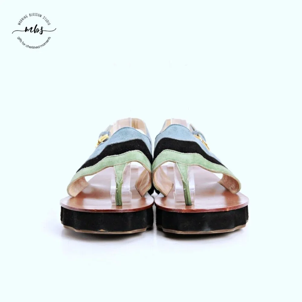 Ol'autre‎ Chose Platform Suede Ankle Strap Thong Sandals Multicolor Women US 6.5 - Picture 3 of 14